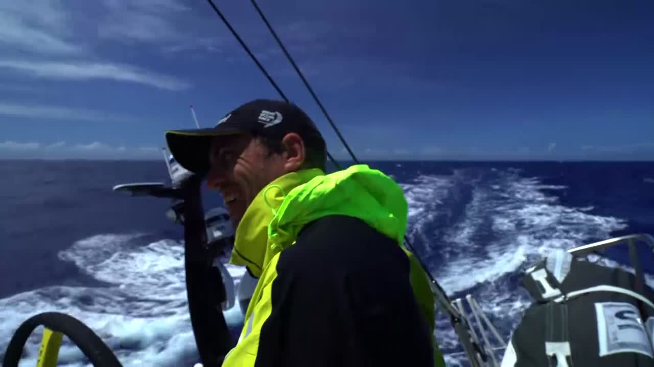 Least-favorite thing about the leg: Carlo: going upwind. Kyle: The upwind start, going upwind in 40 knots. Alberto: The humidity downstairs. Bouwe: The rain. Alberto: The rain in the first days. Sally: The beginning of the leg. It was horrible. Rough, a little seasick. Enjoyed the most? Bouwe: When the northerly wind came in and we were sailing at 26 knots in flat water. Kyle: Being with the leaders. Louis: Being competitive. Sally: Racing against the other boats, quite close. Peter: The transition we went through with all four of the leading boats right next to each other. Alberto: I like days like this. Sunny days, nice, warm. Carlo: Sailing to Auckland. Alberto and Carlo below.